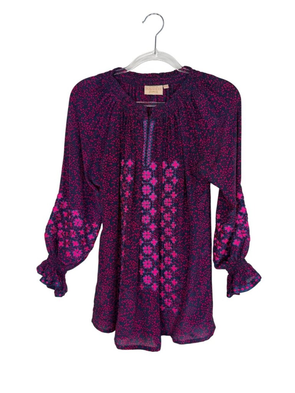 Rungolee Barcelona Embroidered Blouse in Navy Blue & Magenta Size XX-Small